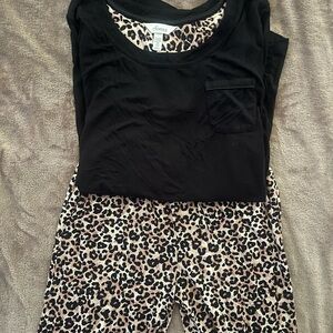 Soma Cool Nights Black and Leopard Print Pajama Set